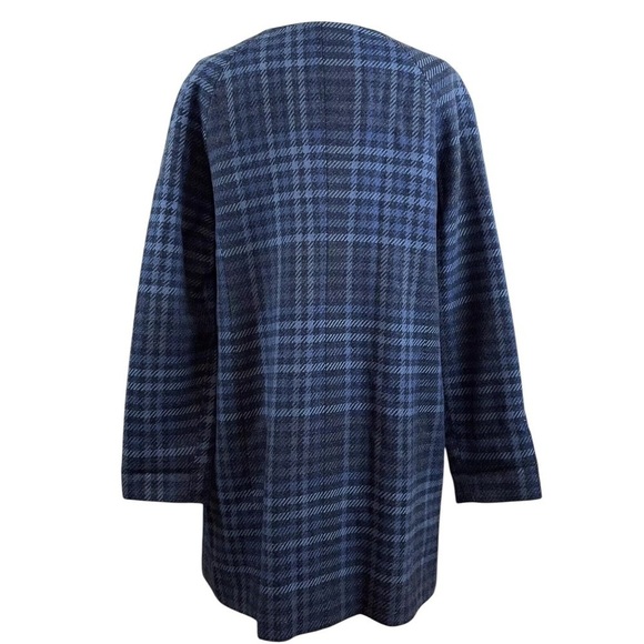 Liz Claiborne Wool Blend Plaid Herringbone Buttoned Long Coat Jacket Blue Size M - Picture 2 of 6